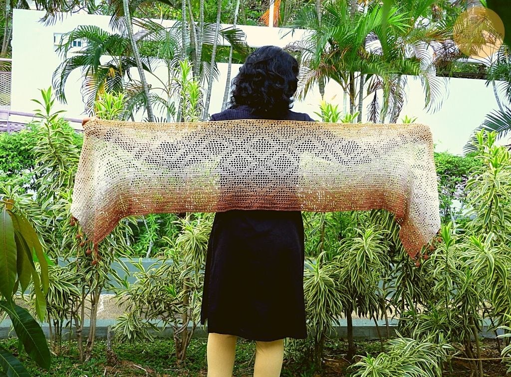 filet crochet rectangle shawl pattern using Scheepjes whirl