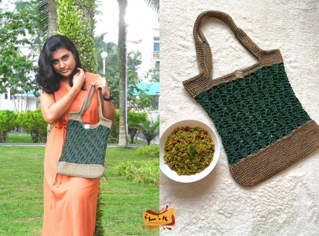 crochet tote bag pattern inspired by the curry leaves